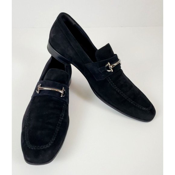 Bruno Magli Suede Leather Bit Loafers Black Made in Italy Size 13 M - VERY CLEAN - Picture 1 of 11